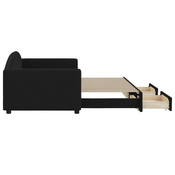 vidaXL Lova su ištraukiama dalimi/stalčiais, juoda, 90x200cm, audinys