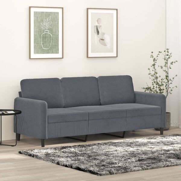 vidaXL Trivietė sofa, tamsiai pilkos spalvos, 180cm, aksomas