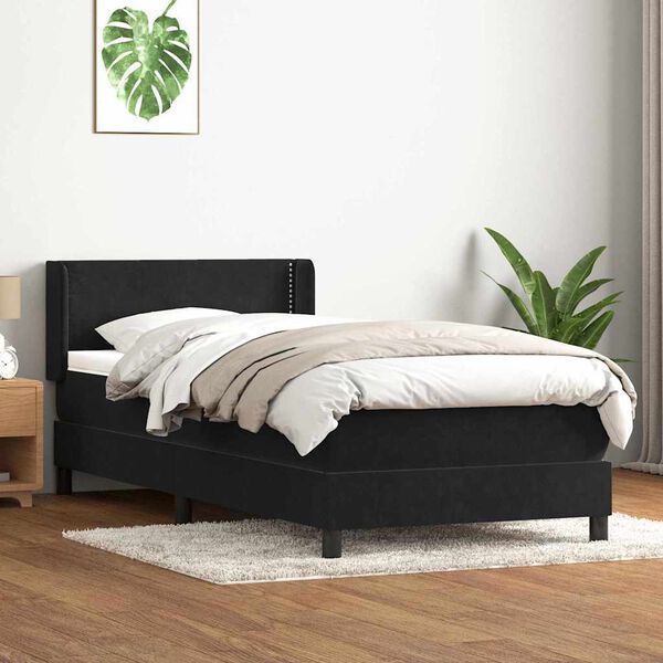 vidaXL Box Spring Lova su čiužiniu Juodas 100x210 cm aksomas