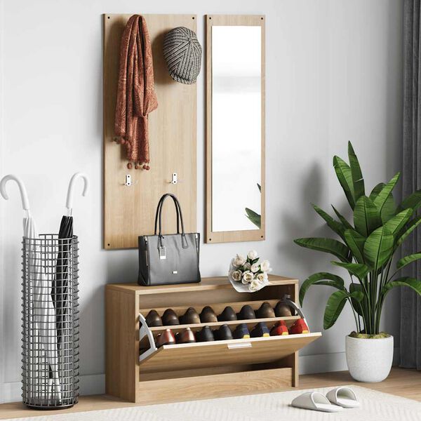 vidaXL 3 viename batų spintelių komplektas, sonoma ąžuolas, inžinerinė mediena