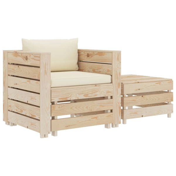 vidaXL Poilsio komplektas su kreminėmis pagalvėmis, 2 dalių, mediena