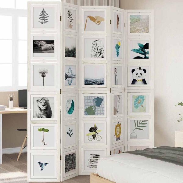 vidaXL Kambario pertvara, 5 segmentai, balta, paulovnijos masyvas