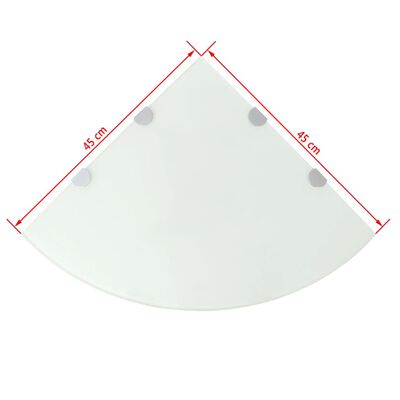 vidaXL Kampinė lentyna su chromo laikikliais, baltas stiklas 45x45 cm