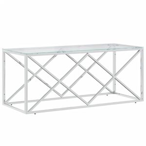 vidaXL Kavos staliukas, 110x45x45cm, nerūdijantis plienas ir stiklas