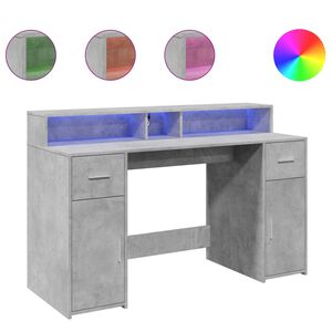 vidaXL Ra&scaron;omasis stalas su LED, betono pilkas, 140x55x91cm, mediena