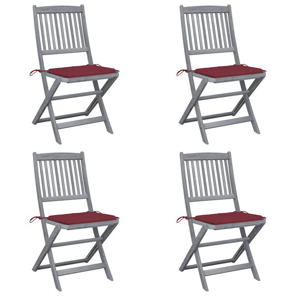 vidaXL Sulankstomos lauko kėdės su pagalvėmis, 4vnt., akacijos masyvas