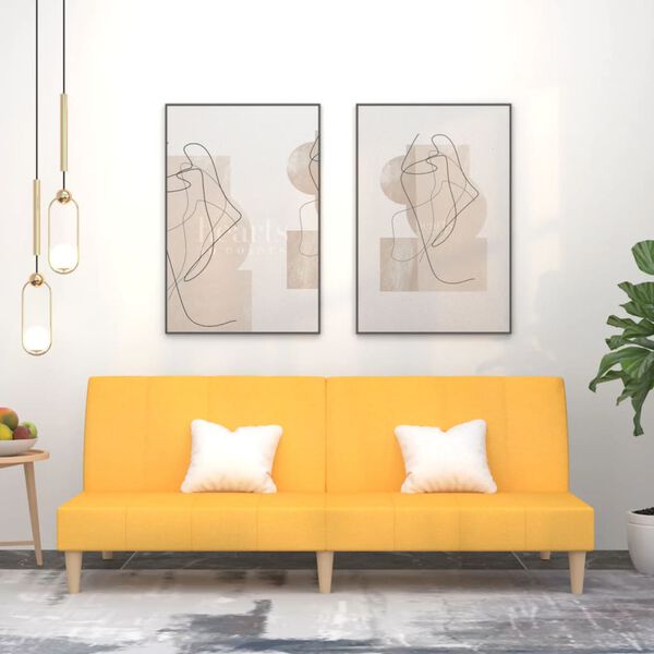 vidaXL Dvivietė sofa-lova, geltonos spalvos, audinys