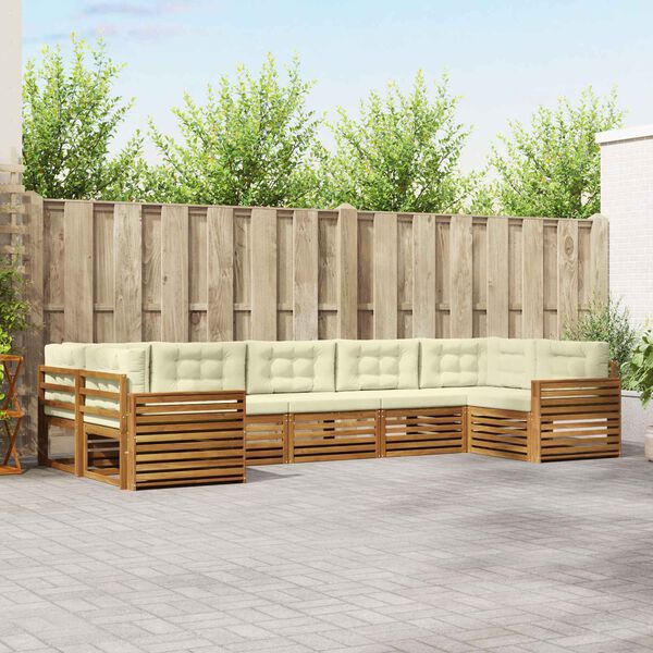 vidaXL Lauko sofos komplektas su pagalve 7 pcs Natūralus ir grietinėlė