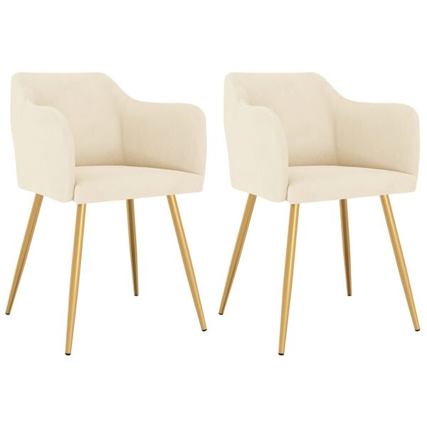 vidaXL Valgomojo kėdės, 2vnt., kreminės spalvos, aksomas