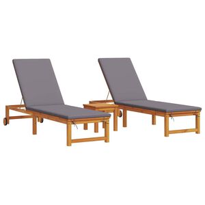 vidaXL Saulės gultas 3 pcs Ruda Kietos akacijos mediena