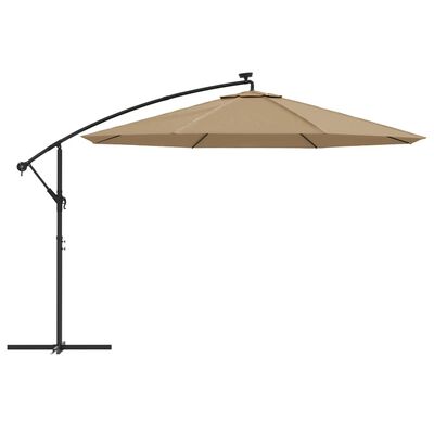 vidaXL Gemb. form. skėt. su LED lemp. ir met. stulp., taupe sp., 350cm