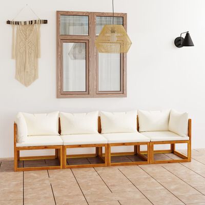 vidaXL Keturvietė sodo sofa su pagalvėlėmis, kreminė, akacijos masyvas