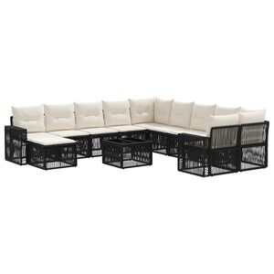 vidaXL Sodo Sofų Rinkinys 12 pcs Juoda ir kreminė balta poliratanas