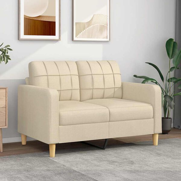 vidaXL Dvivietė sofa, kreminės spalvos, 120cm, audinys