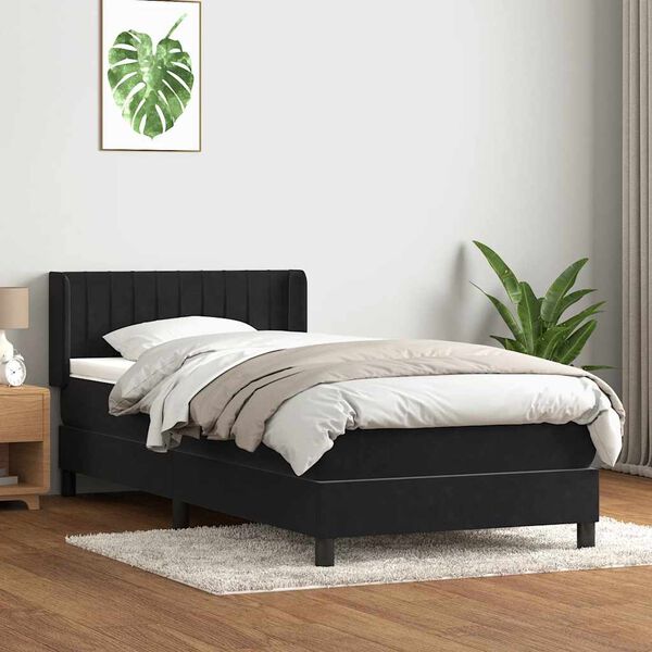vidaXL Box Spring Lova su čiužiniu Juodas 100x220 cm aksomas