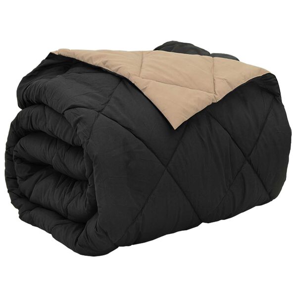 vidaXL Pilna metų antklodė Juoda ir taupe 220 x 260 cm Mikropluo&scaron;tas