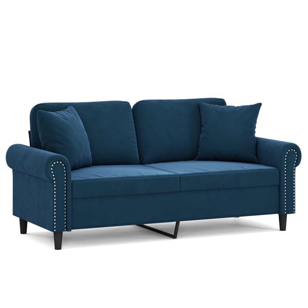 vidaXL Dvivietė sofa su pagalvėmis, mėlynos spalvos, 140cm, aksomas