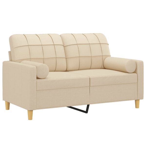 vidaXL Dvivietė sofa su pagalvėlėmis, kreminės spalvos, 120cm, audinys