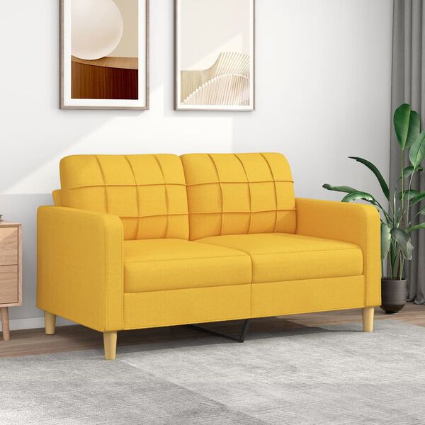 vidaXL Dvivietė sofa, &scaron;viesiai geltonos spalvos, 140cm, audinys