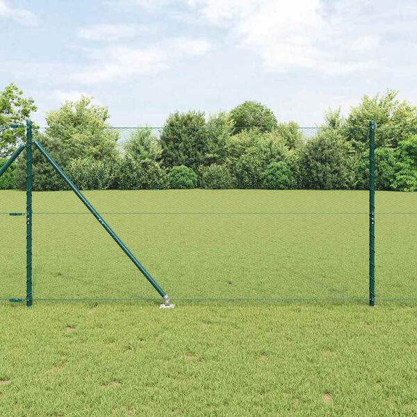 vidaXL Tvora su stulpais Žalia 1.2 x 25 m PVC dengtas plienas