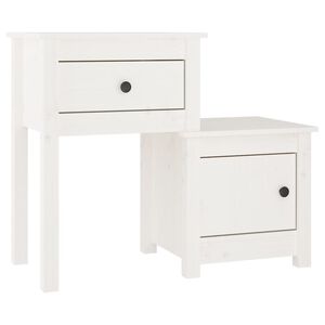vidaXL Naktinė spintelė, balta, 79,5x38x65,5cm, pu&scaron;ies masyvas