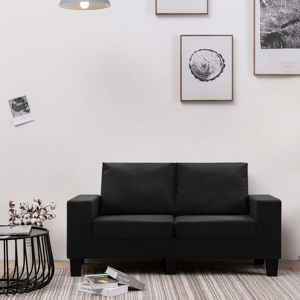 vidaXL Dvivietė sofa, juodos spalvos, audinys