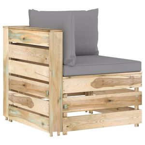 vidaXL Modulinė kampinė sofa su pagalvėmis, žaliai impregnuota mediena