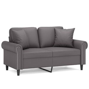 vidaXL Dvivietė sofa su pagalvėlėmis, pilka, 120cm, dirbtinė oda