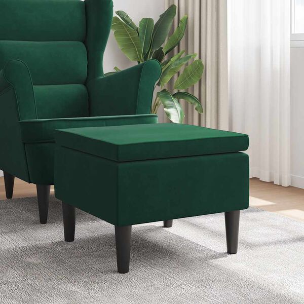 vidaXL Taburetė su medinėmis kojomis, tamsiai žalia, aksomas