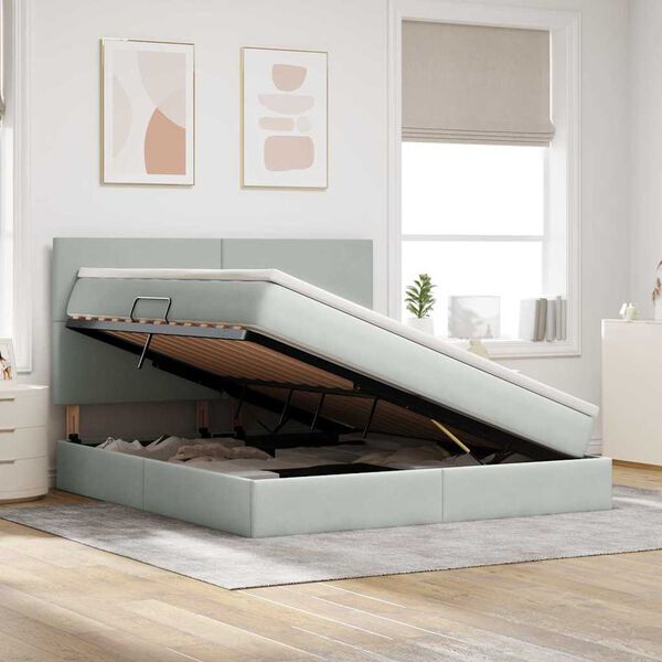 vidaXL Lova su daiktų laikymo vieta ir LED &Scaron;viesiai pilka 160 x 200 cm