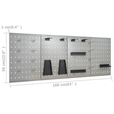 vidaXL Sieninės plokštės su kabliukais, 4vnt., 40x58cm, plienas
