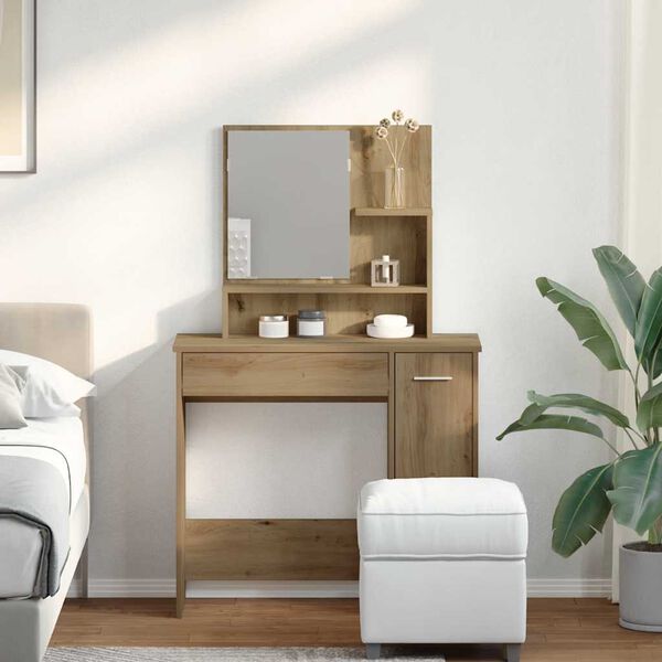 vidaXL tualetinis staliukas su veidrodžiu Artisan ąžuolas