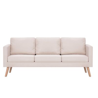 vidaXL Trivietė sofa, kreminės spalvos, audinys