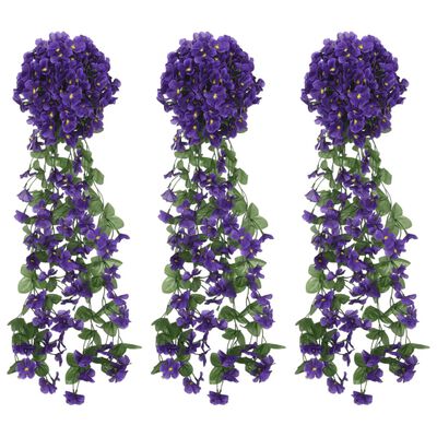 vidaXL Dirbtinių gėlių girliandos, 3vnt., tamsiai violetinės, 85cm