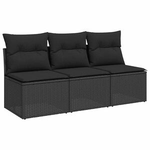 vidaXL Sodo sofa su pagalvėlėmis, 3 sėdimos vietos, juodas, polirotangas