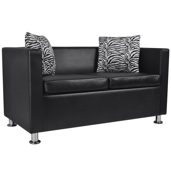 vidaXL Dvivietė sofa, dirbtinė oda, juoda