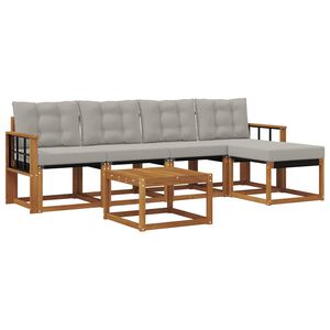 vidaXL Lauko sofos komplektas 6 pcs Natūrali ir &scaron;viesiai pilka