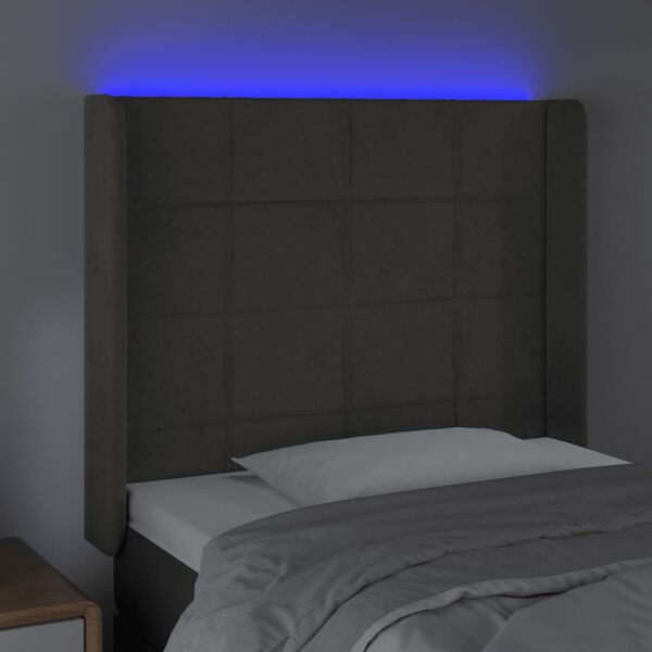 vidaXL Galvūgalis su LED, tamsiai pilkas, 93x16x118/128cm, aksomas