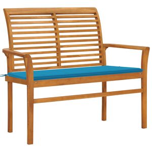 vidaXL Sodo suoliukas su mėlyna pagalvėle, 112cm, tikmedžio masyvas