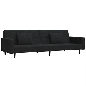 vidaXL Dvivietė sofa-lova su dvejomis pagalvėmis, juoda, aksomas