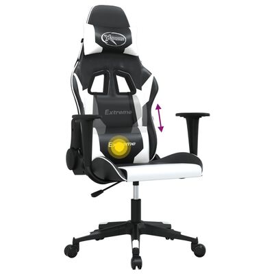 vidaXL Masažinė žaidimų kėdė, juodos ir baltos spalvos, dirbtinė oda
