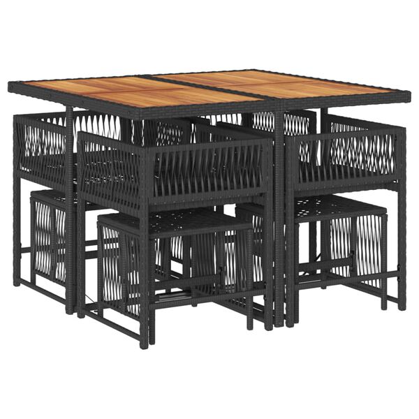 vidaXL Sodo komplektas su pagalvėlėmis, 9 dalių, juodas, poliratanas