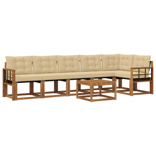 vidaXL Lauko sofos komplektas su pagalve 7 pcs Natūralus ir bežinis