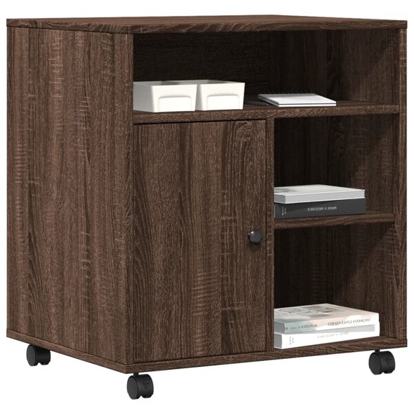 vidaXL Spausdintuvo stovas su ratukais, rudas ąžuolo, 60x50x67cm