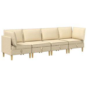 vidaXL Modulinė sofa su laikymo vieta 4 vnt. Kreminė Audinys