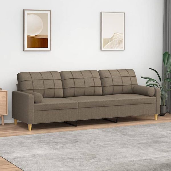 vidaXL Trivietė sofa su pagalvėmis, taupe, 210cm, audinys