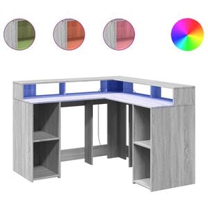 vidaXL Ra&scaron;omasis stalas su LED, pilkas ąžuolo, 130x130x91cm, mediena