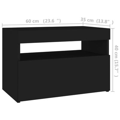 vidaXL Naktinė spintelė su LED, juodos spalvos, 60x35x40cm, mediena