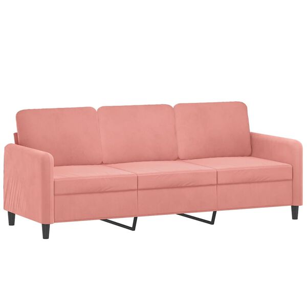 vidaXL Trivietė sofa su pagalvėmis, rožinės spalvos, 180cm, aksomas