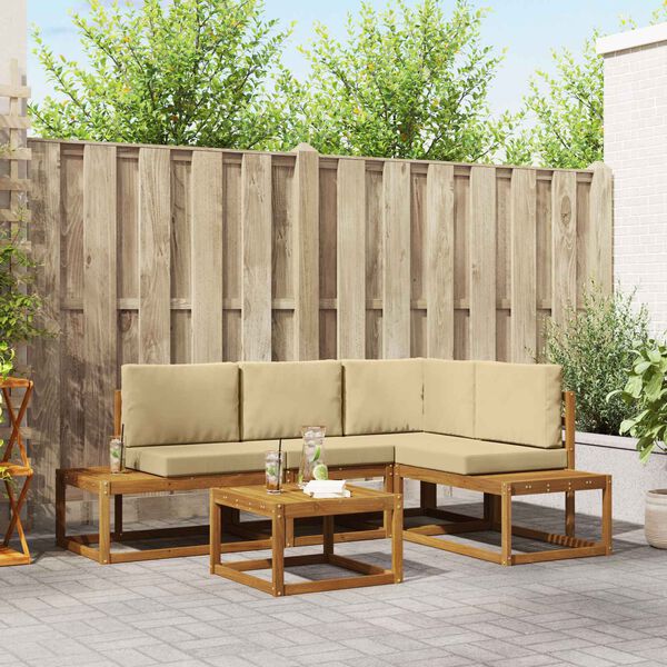 vidaXL Lauko sofos komplektas 5 Vienetas Natūralus ir bežinis
